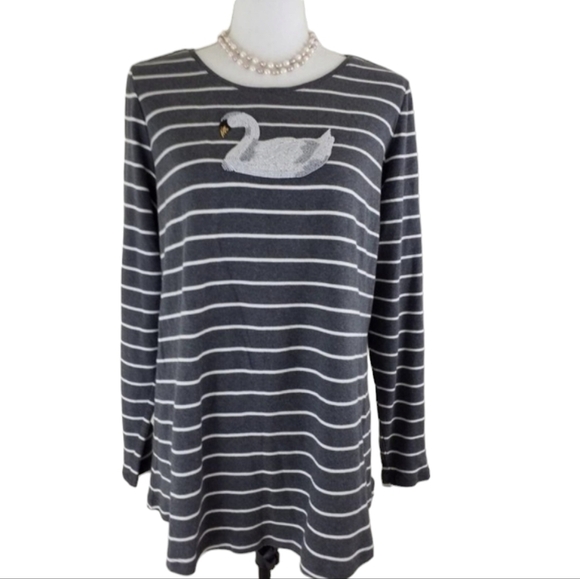 Charter Club Woman~Plus Sz 0X~Embellished Top, Cre Charcoal Heather Combo NWT$64 - Picture 1 of 11